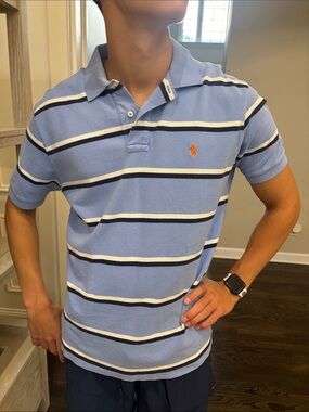 Polo by Ralph Lauren Light Blue Striped Polo with Navy & White Bars